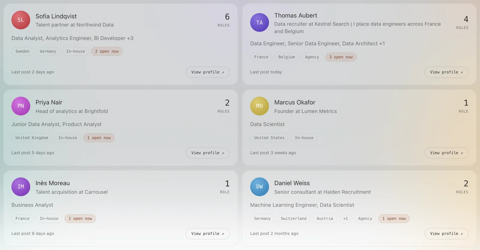 The Recruiters segment in the jobs tab.