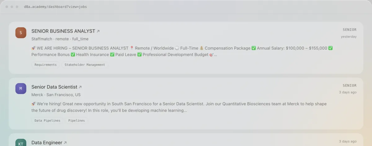 The jobs feed in the dashboard